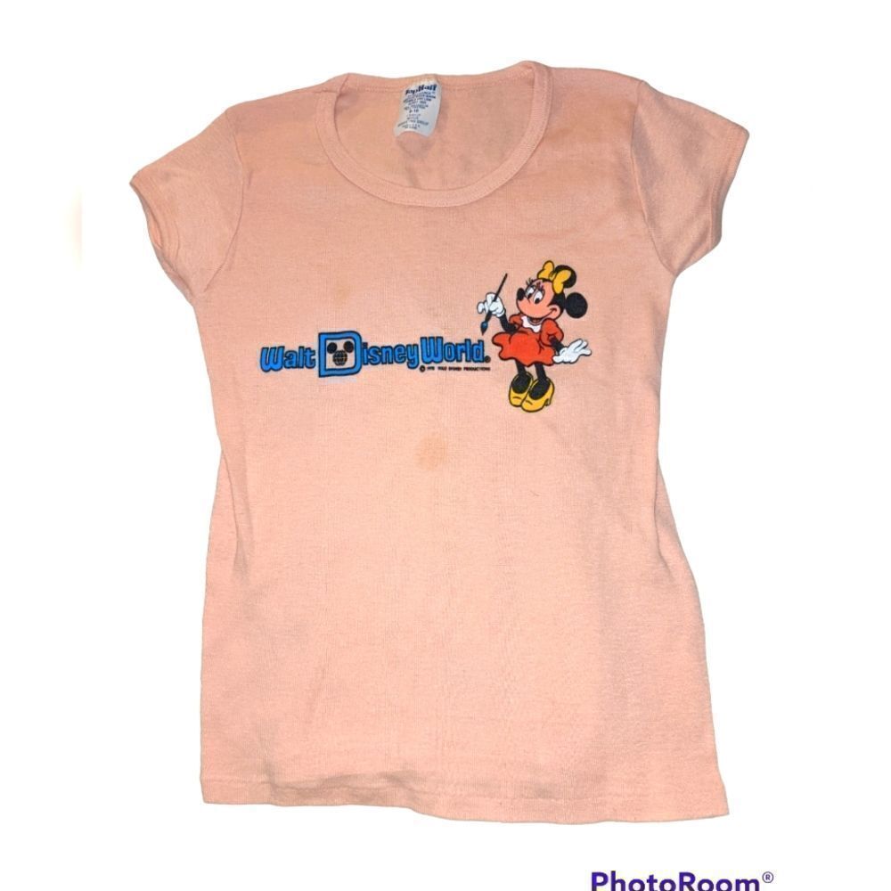 Walt Disney‎ World Minnie mouse Rare vintage 1978 peach t-shirt size 8-10Y